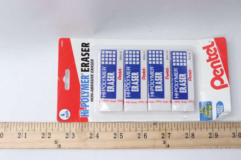 (4-Pk) Pentel Hi-Polymer Block Eraser White Large ZEH10BP4