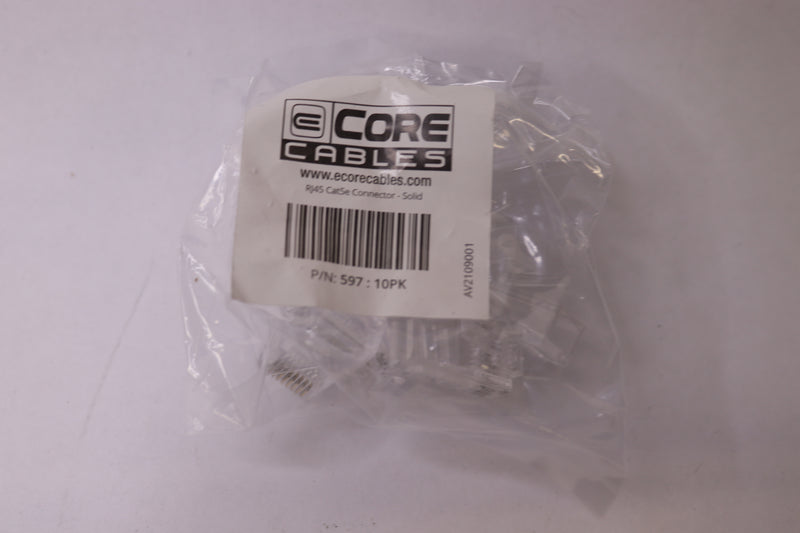(10-Pk) Ecore Cables LED RJ45 Cat5e  Connector Solid Clear 597