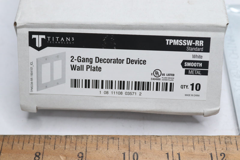 (10-Pk) Titan3 Smooth 2-Gang Rocker Standard Metal Wall Plate White TPMSSW-RR
