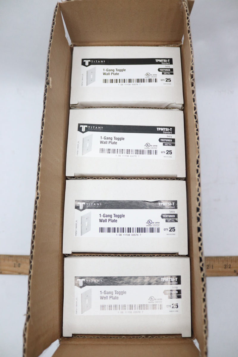(100-Pk) Titan3 1-Gang Wallplate Standard Toggle Ivory Textured Metal TPMTSI-T
