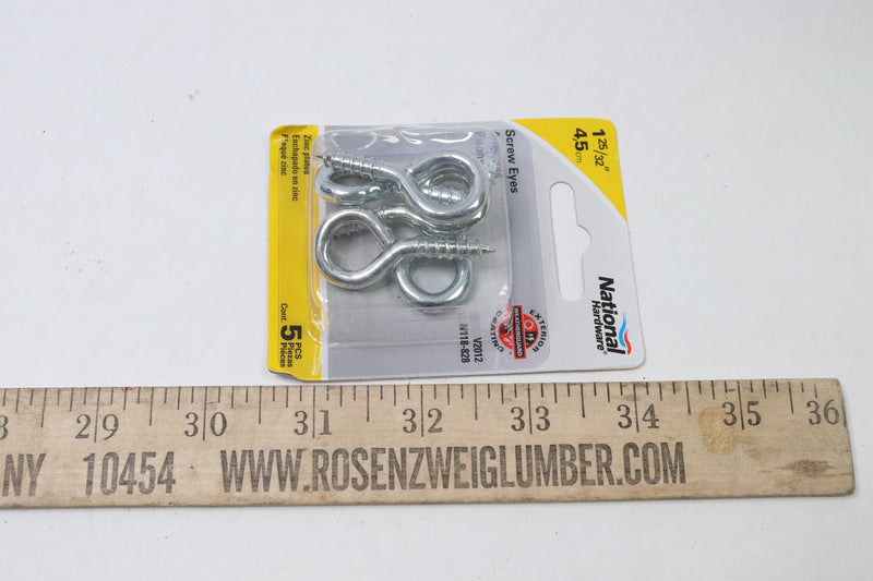 (1) National N118-828 V2012 Zinc Plated Steel Screw Eye 1-25/32" 5 - Pack