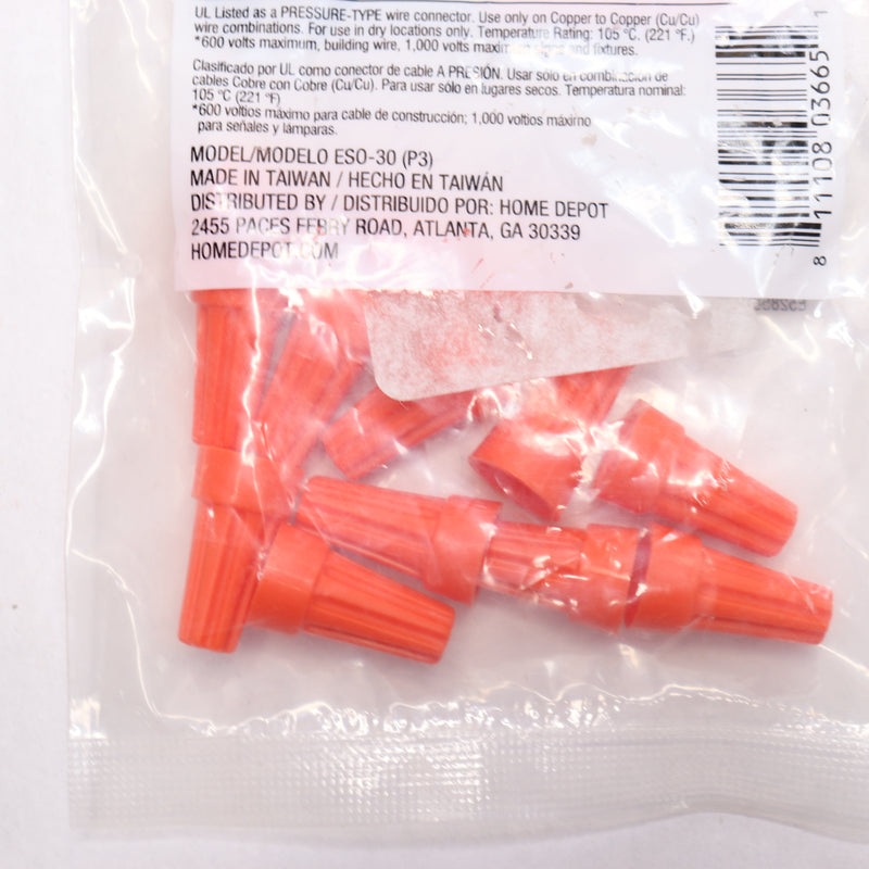 (12-Pk) Commercial Electric Standard Wire Connectors Orange 2AWG-18AWG ES0-30