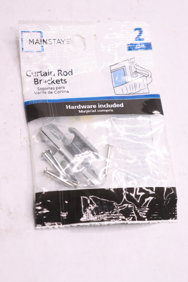(2-Pk) Mainstays Single Curtain Rod Brackets Metal Nickel MS44-014-011-26