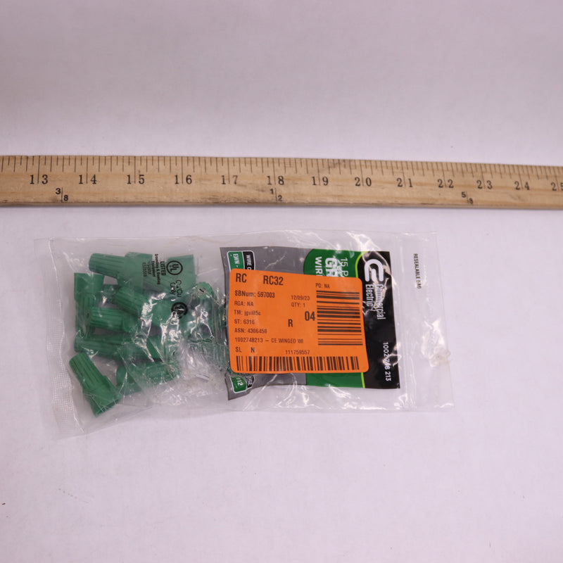 (15-Pk) Commercial Electric Winged Wire Connectors Green EWN-15