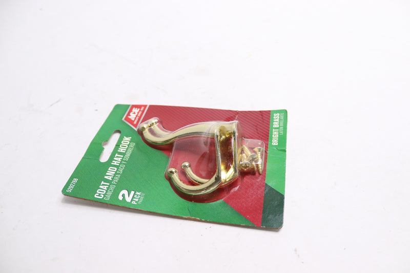 (2-Pk) Ace Coat And Hat Hook Bright Brass 2-1/2-In x 1-In 5292768