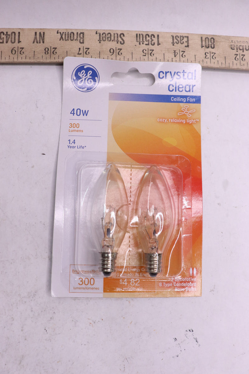 (2-Pk) GE Ceiling Fan Light Bulbs Blunt Tip 40 W 280 Lumens Candelabra 3.19"