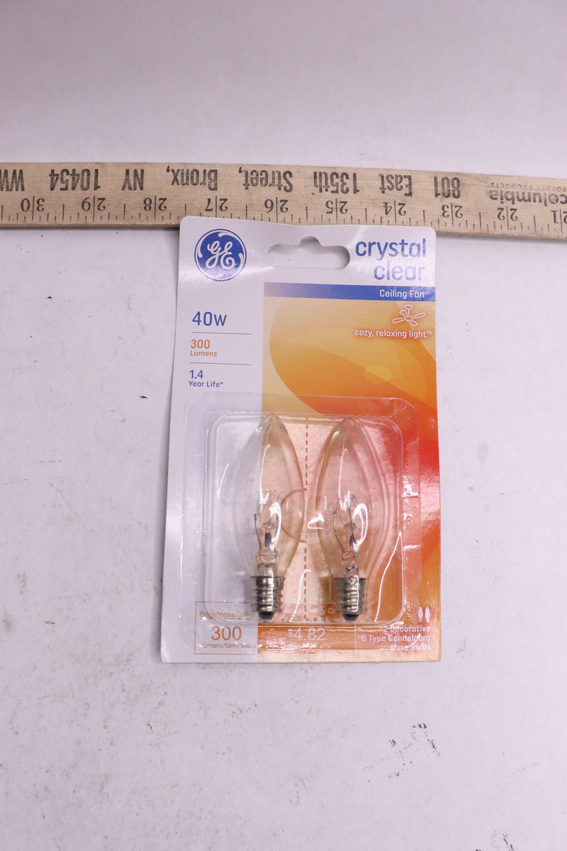 (2-Pk) GE Ceiling Fan Light Bulbs Blunt Tip 40 W 280 Lumens Candelabra 3.19"