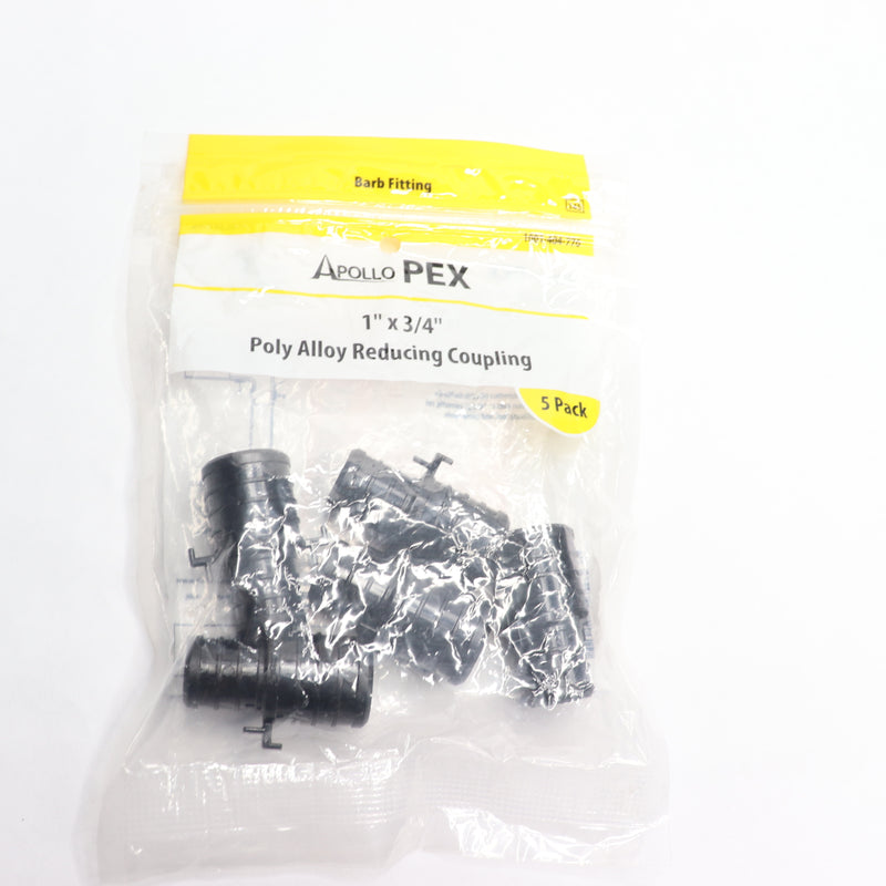 (5-Pk) Apollo PEX-B Barb Reducing Coupling Poly Alloy Plastic Black 1" x 3/4"