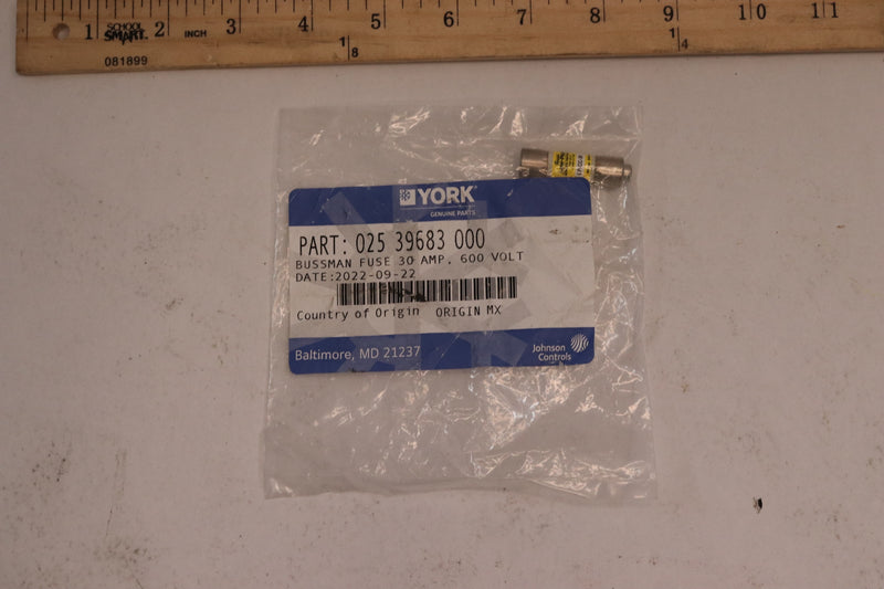 York Fuse Cartridge 30A 600V 025-39683-000