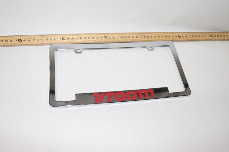 Vroom Plate Cover Cast Silver with Red Lettering