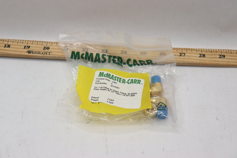 (2-Pk) McMaster-Carr 90 Degree Elbow Adapter for 1/4" Tube x 1/8" NPT Male