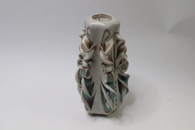 Handmade House Carved Candles Decorations Teal and White B16959