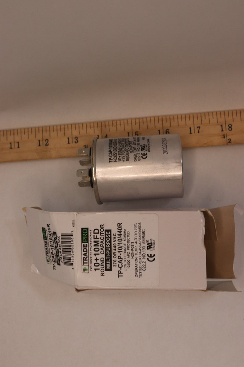 Tradepro Round Run Capacitor 10+10 MFD 440 Volt TP-CAP-10/10/440R