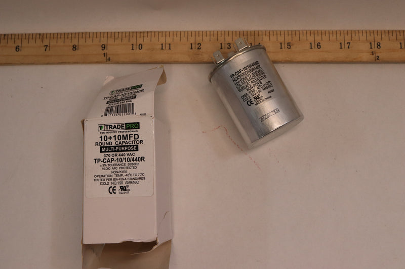 Tradepro Round Run Capacitor 10+10 MFD 440 Volt TP-CAP-10/10/440R