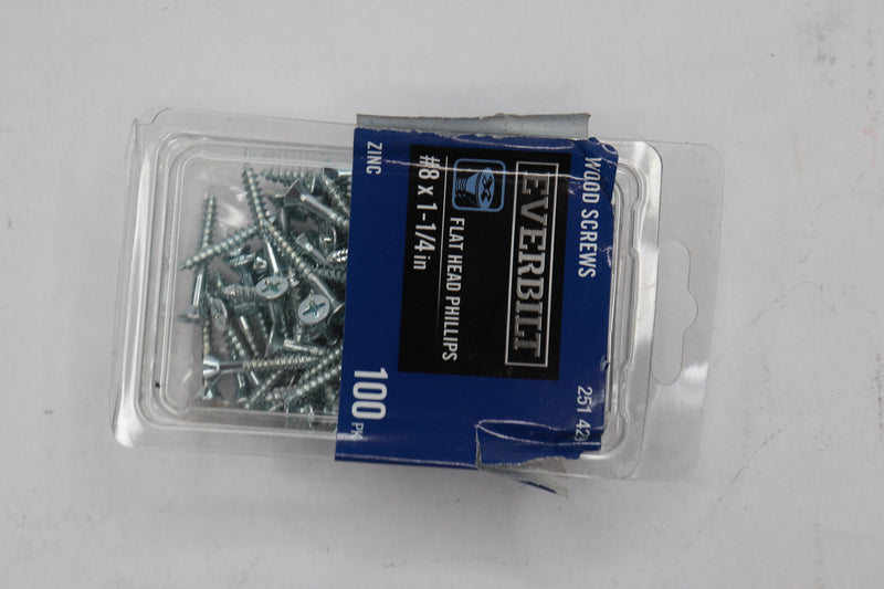 (100-Pk) Everbilt Phillips Flat Head Wood Screw Zinc Plated