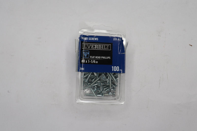 (100-Pk) Everbilt Phillips Flat Head Wood Screw Zinc Plated