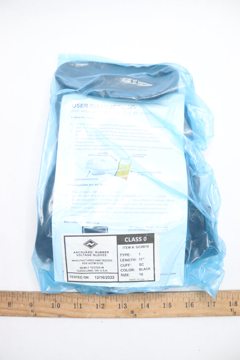 (Pair) ArcGuard Voltage Gloves Rubber Black 11" Size 10 GC0B10