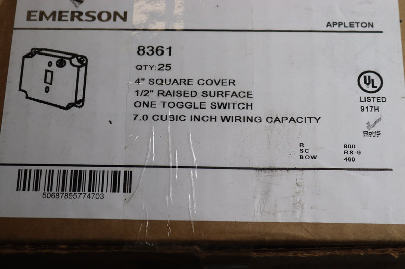 (25-Pk) Emerson Square Exposed Work Cover 4" 8361