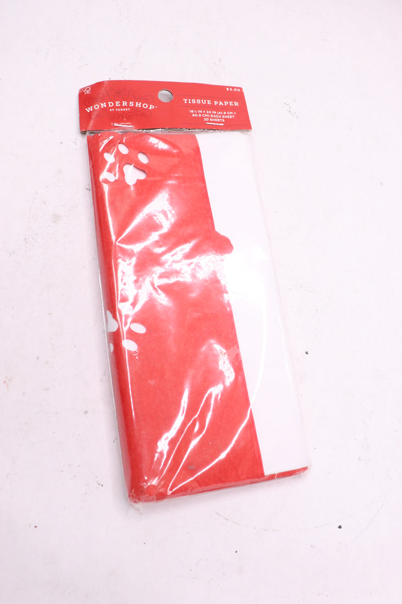 (20-Pk) Wondershop Paw Print Banded Tissue Paper Red/White 051-00-2429-R00