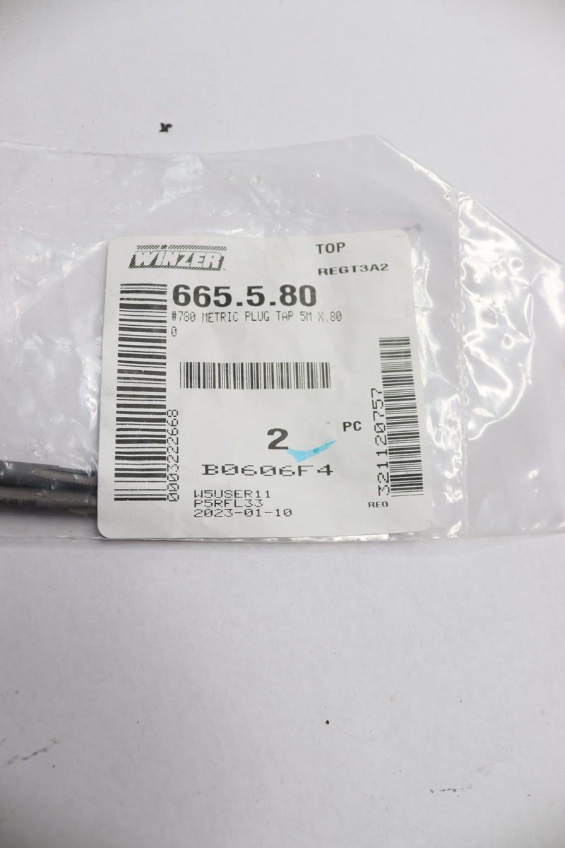 (2-Pk) Winzer 4-Flutes Plug Tap Bright High Carbon Steel M5 x 0.8 665.5.80