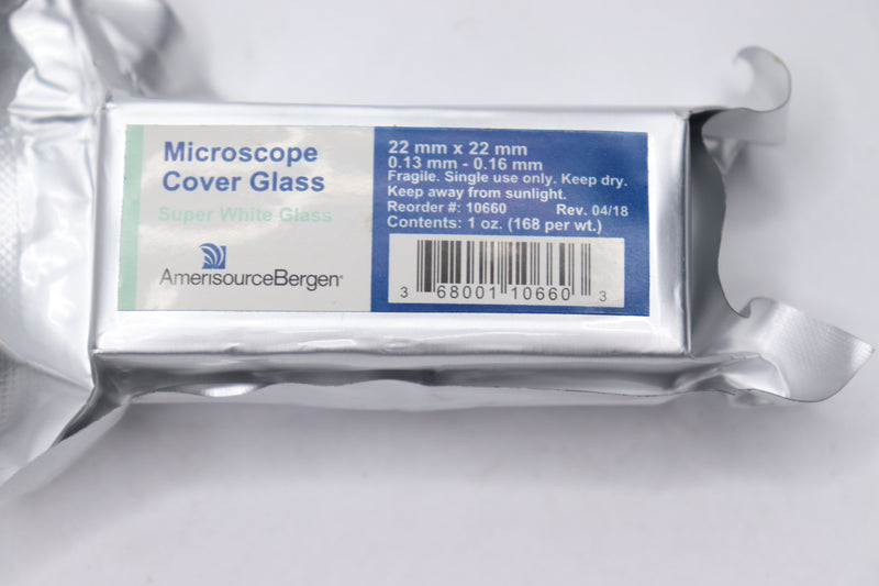 Amerisource Bergen Microscope Cover Glass 22mm L x 22mm W x 0.25mm Thick 1oz