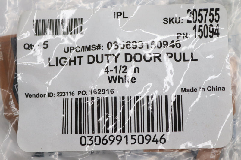 (5-Pk) Everbilt Light Duty Door Pull White 4-1/2" 205 755