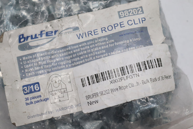 (36-Pk) Brufer Wire Rope Clip Zinc Plated Malleable 3/16" 98202