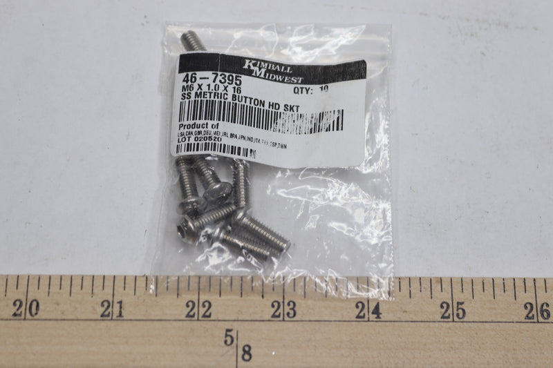 (10-Pk) Kimball Midwest Button Socket Head Cap Screw 18-8 SS M6 x 1.0 x 16 mm