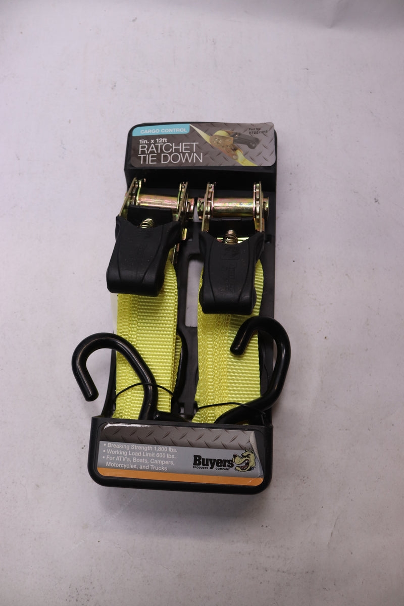 (2-Pk) Buyers Products Ratchet Tie Down Straps 600 lb. Working Load 12Ft.