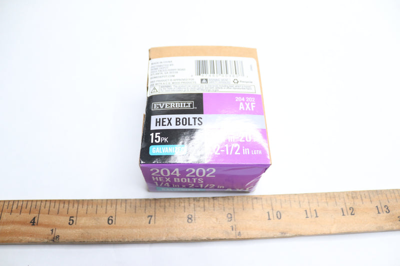 (15-Pk) Everbilt Hex Bolts Galvanized Steel 1/4"-20 x 2-1/2" 204 202