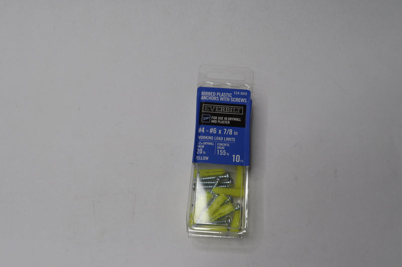 (10-Pk) Everbilt  Ribbed Anchors with Screws Coarse Plastic Yellow