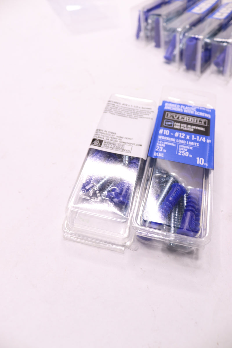 (10-Pk) Everbilt Ribbed Anchors with Screws Plastic Blue 10-12 x 1-1/4" 134367