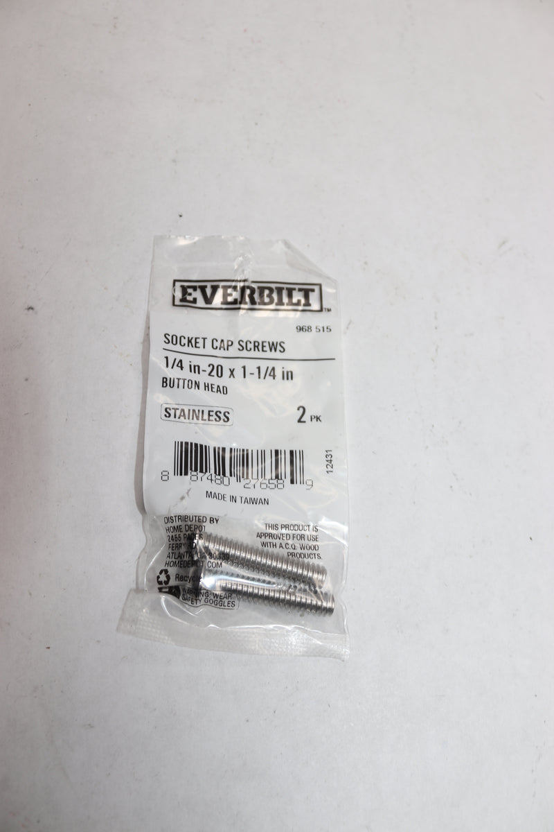 (2-Pk) Everbilt Hex Button Head Socket Cap Screw Stainless 1/4"-20 x 1-1/4"