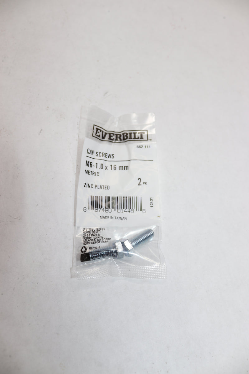 (2-Pk) Everbilt Hex Bolt Class 8.8 Zinc Plated Steel M6-1.0 x 16mm 562111