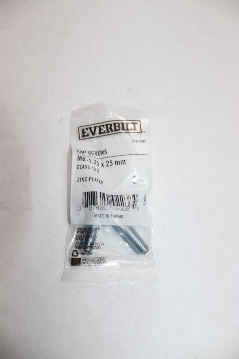 (2-Pk) Everbilt Hex Bolts Class 10.9 Zinc Plated M8-1.25 x 25mm 316692