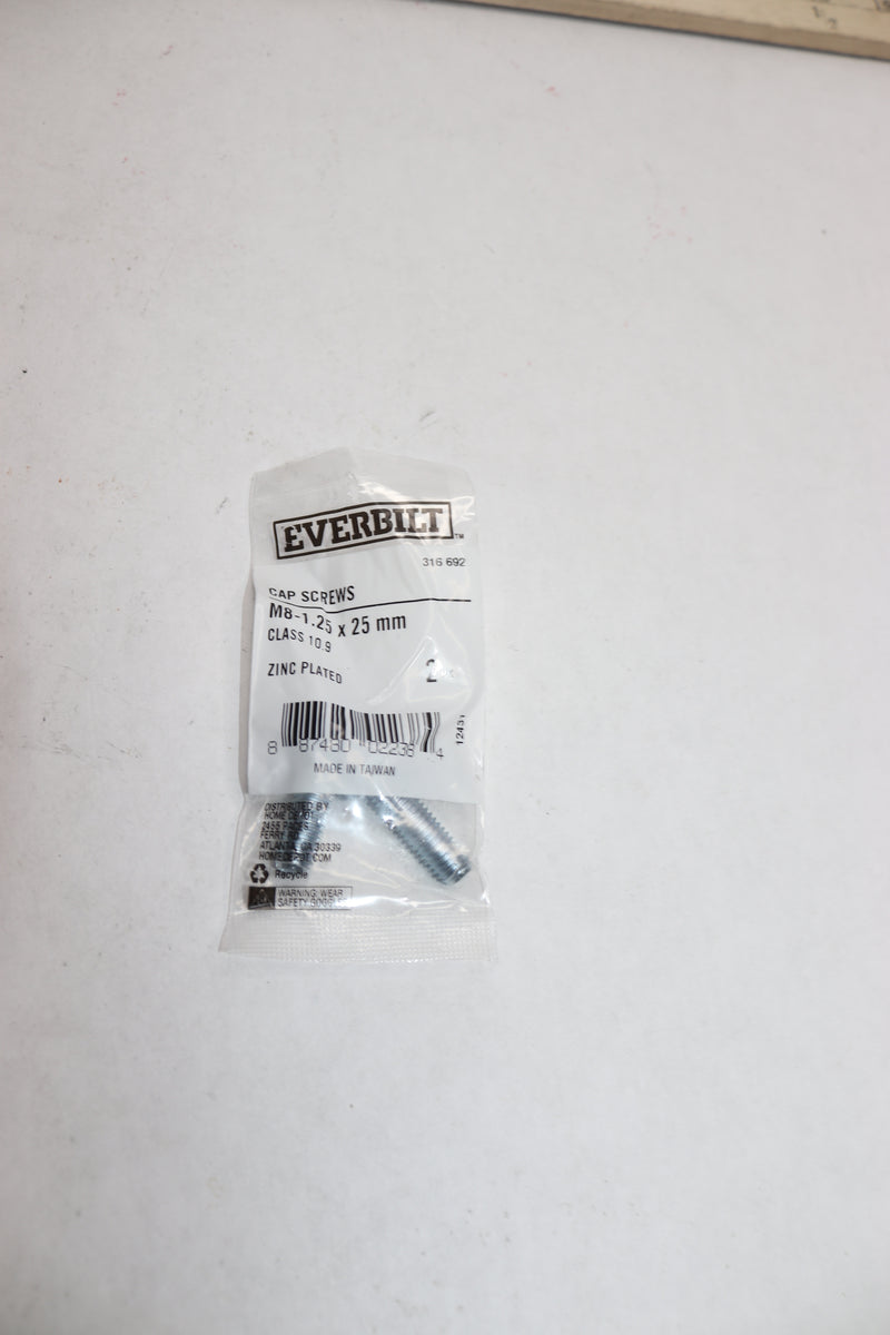 (2-Pk) Everbilt Hex Bolts Class 10.9 Zinc Plated M8-1.25 x 25mm 316692