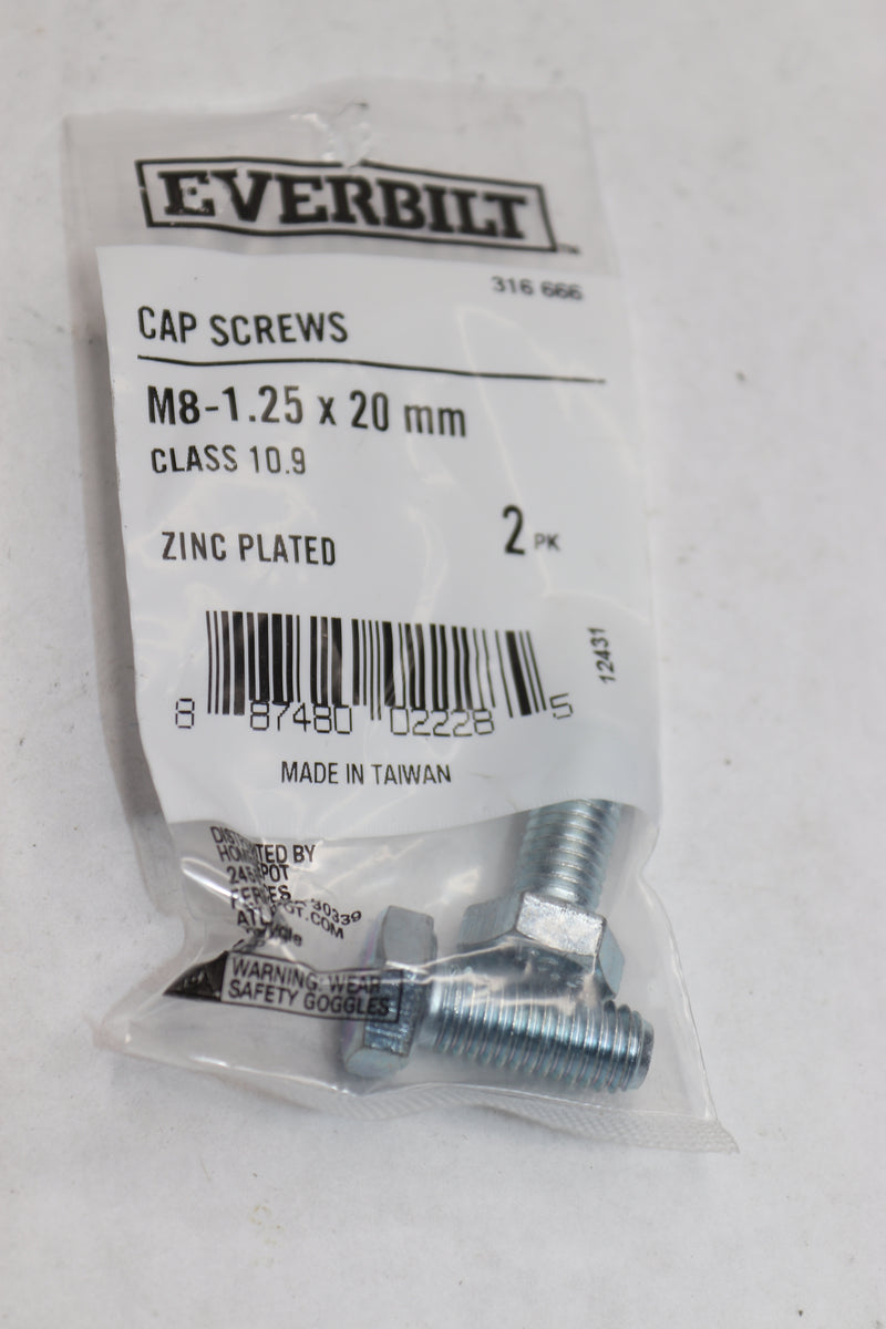 (2-Pk) Everbilt Hex Bolt Class 10.9 Zinc Plated M8-1.25 x 20mm 316666