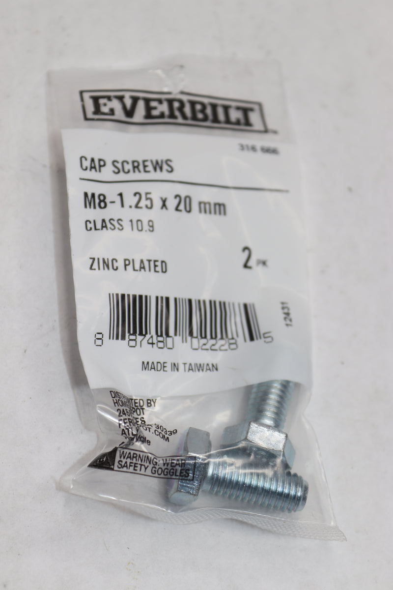 (2-Pk) Everbilt Hex Bolt Class 10.9 Zinc Plated M8-1.25 x 20mm 316666