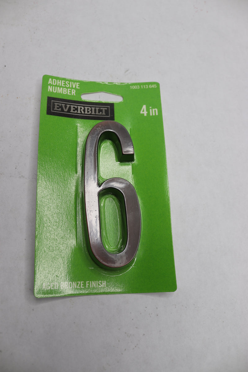 Everbilt Flush Mount Self-Adhesive House Number 6 Aged Bronze 4" 1003113645