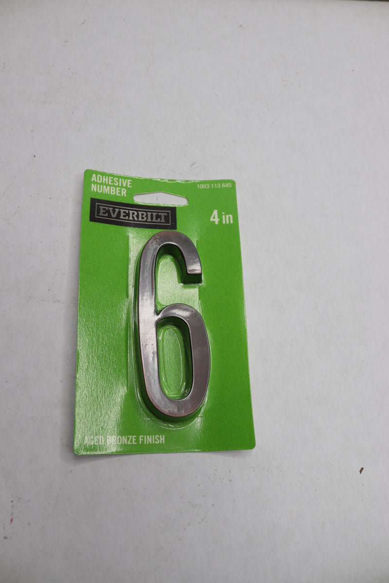 Everbilt Flush Mount Self-Adhesive House Number 6 Aged Bronze 4" 1003113645