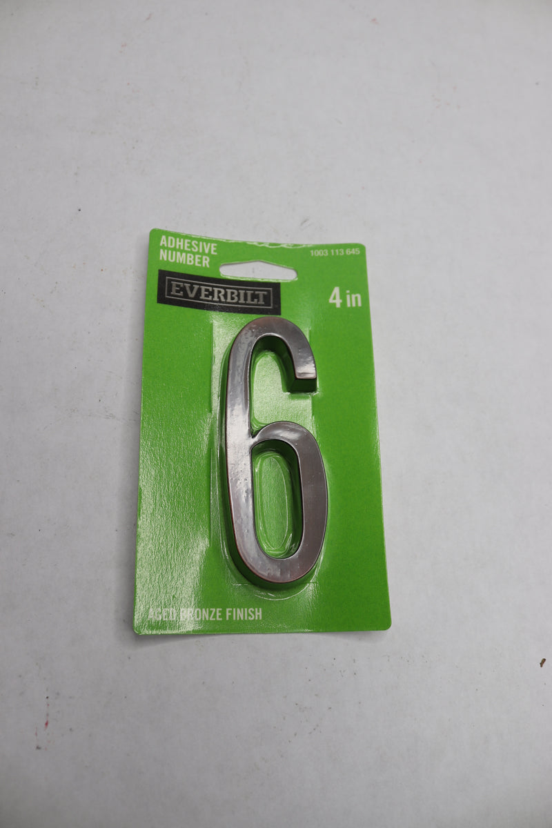 Everbilt Flush Mount Self-Adhesive House Number 6 Aged Bronze 4" 1003113645