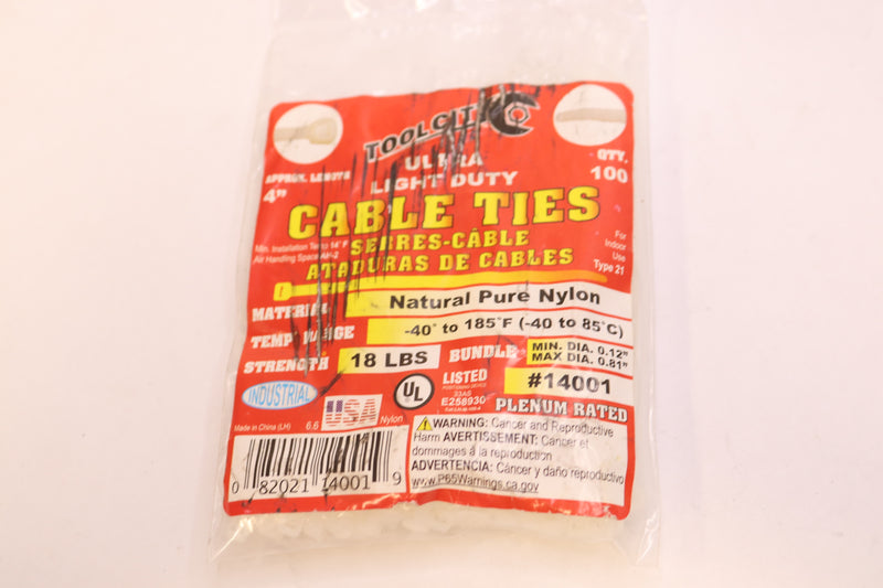 (100-Pk) Tool City Tensile Ultra Light Duty Cable Ties 14001