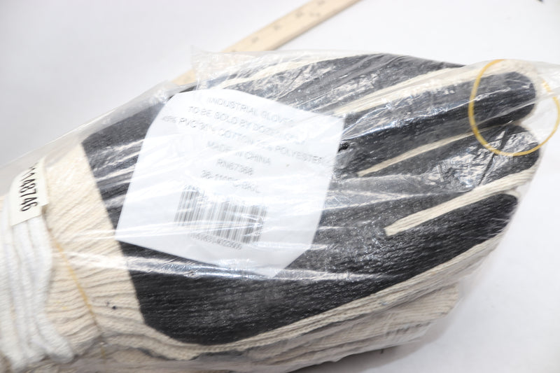 (12-Pk) PIP Seamless Knits Cotton/Polyester Black PVC Palm Coating Natural Large