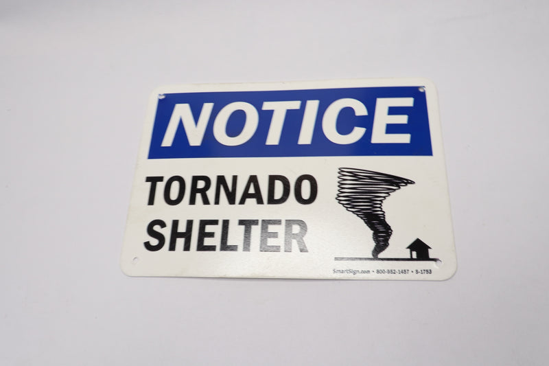 SmartSign "Notice - Tornado Shelter" Sign Black/Blue on White 7" x 10" S-1753
