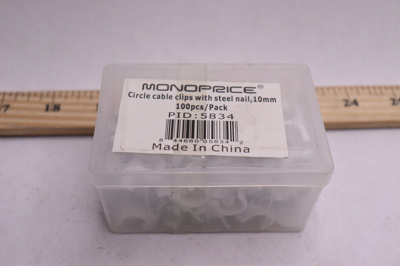 (100-Pk) Monoprice Circle Cable Clips With Steel Nail 10mm 1.75" x 2.7" x 3.5"