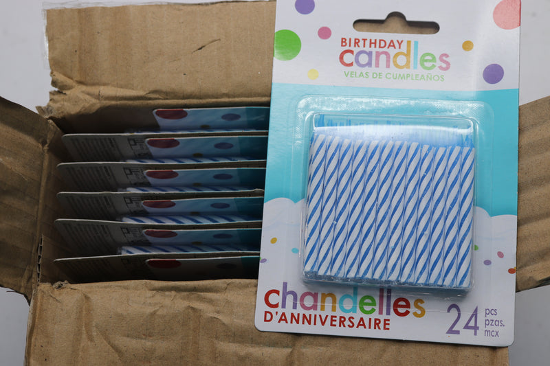 (12-Pk) Amscan Candy Stripe Classic Spiral Birthday Cake Party Candles Blue