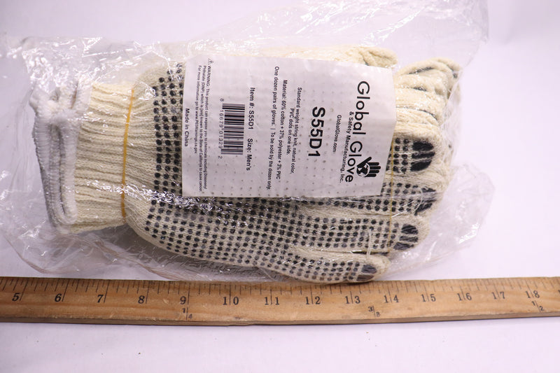 (12-Pairs) Global Glove Standard Weight Poly/Cotton One Side Dotted Gloves S55D1