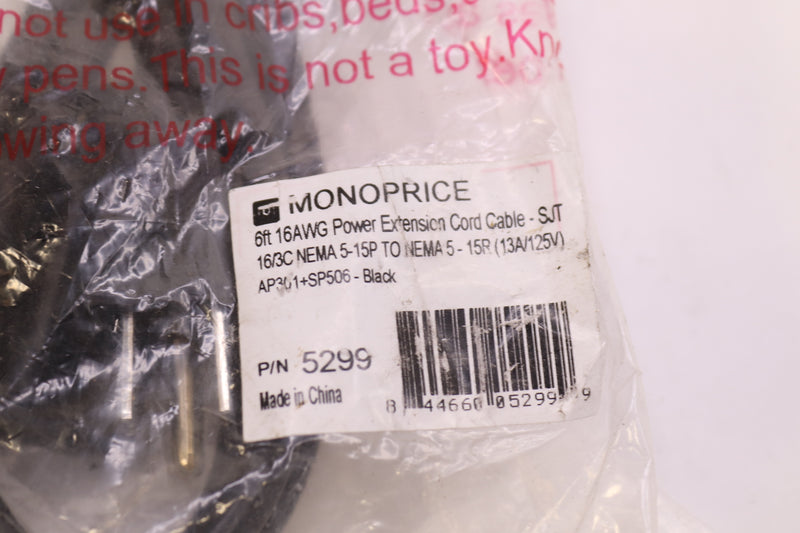Monoprice Power Cable Extension Cord 16AWG 6 Ft 5299