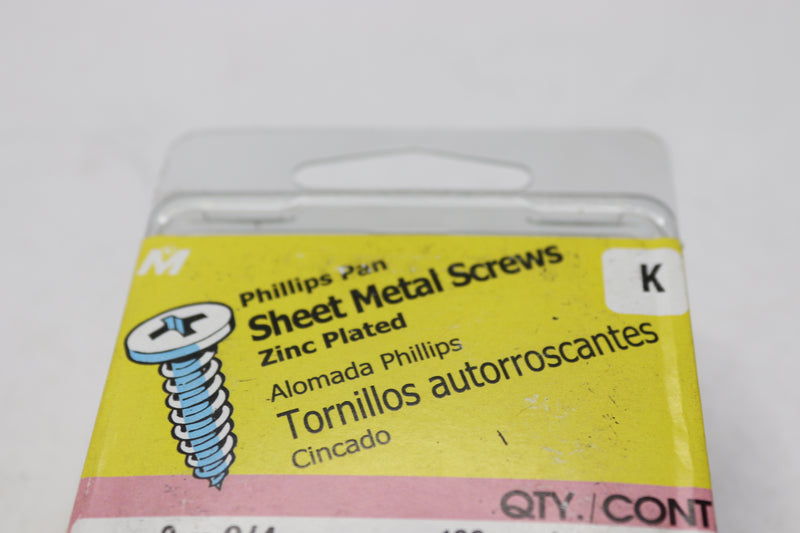(100-Pk) Phillips Pan Head Sheet Metal Screws Zinc Plated Steel