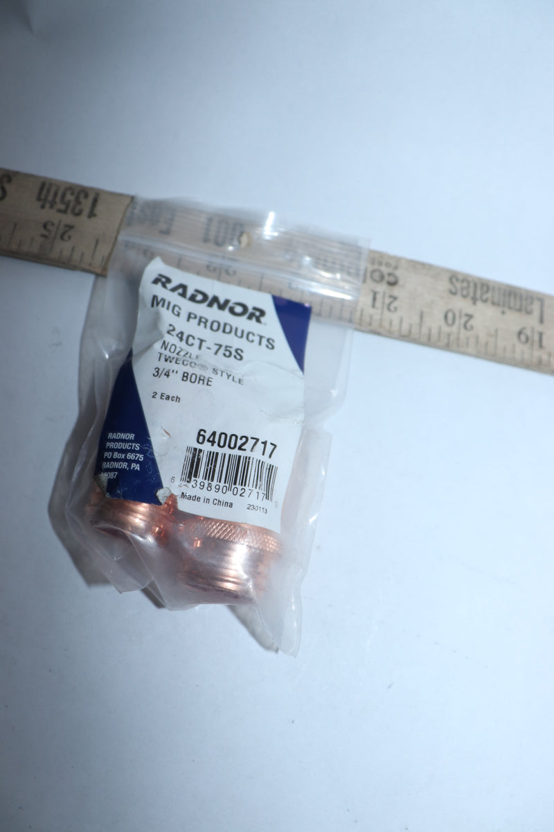 (2-Pk) Radnor Tweco Style Coarse-Thread MIG Gas Nozzle 3/4" Bore 64002717